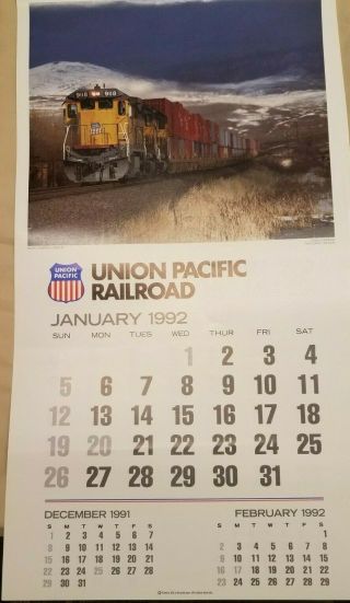 1992 Union Pacific Railroad,  Vintage 1992 Calendar (recycle) Use Daily For 2020