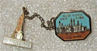 Vintage Big Apple York City Skyline Pin W/chain Empire State Bldg Enamel