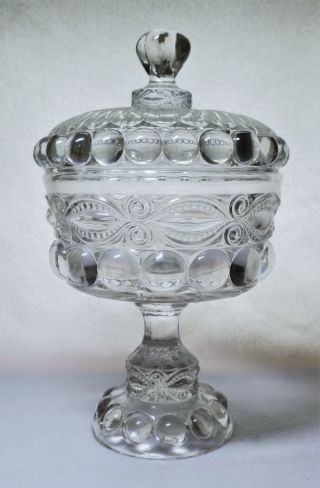 L.  G.  Wright Eyewinker Genoese Big Vintage Clear Glass Covered Compote Candy Box
