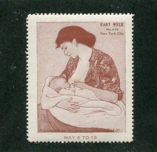 Vintage Poster Stamp Label Baby Week York City Breast Feeding Mother