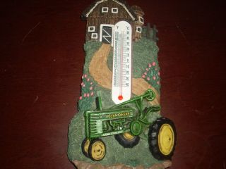 Vintage " John Deere " Tractor Farm Scene Thermometer