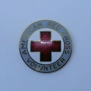 Vintage Enamel Gold Tone American Red Cross Volunteer Pin Button Gray 915