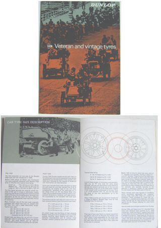 Dunlop Veteran & Vintage Tyres Booklet C.  1966 History Dimensions Rim Standards