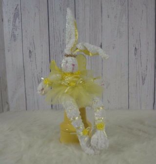 Chrisha Playful Plush White Easter Rabbit Bunny Yellow Ballerina Tutu Vintage