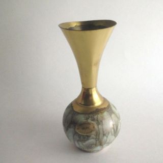 Vintage Delft Holland Pottery Vase Hand Painted Robins Egg Blue Brass Metal