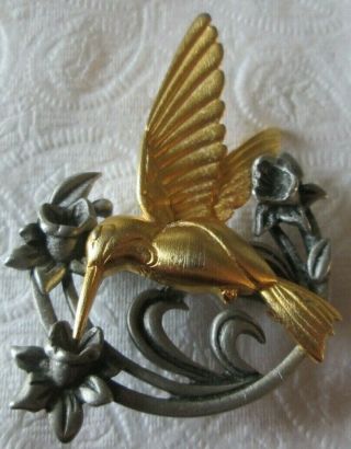 Vintage Jewelry Signed Jj Jonette Hummingbird Flower Brooch Pin