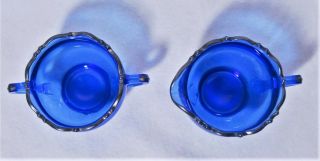 L E Smith MOUNT PLEASANT Blue Cream & Sugar Set Vintage Elegant Depression Glass 2
