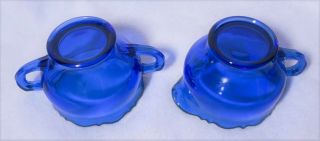 L E Smith MOUNT PLEASANT Blue Cream & Sugar Set Vintage Elegant Depression Glass 3