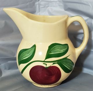 Vintage Watt Usa Pottery 15 Pitcher Single Apple With 3 Green Leaves
