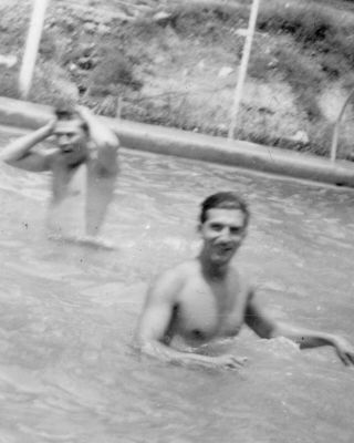 Vintage Photo: Men Male Swimming Pool Swimsuit Shirtless Military 40 