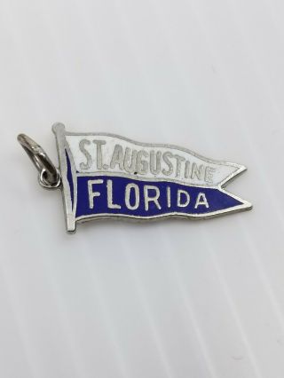 Vintage Sterling Silver Florida Saint Augustine Enamel Flag Pennant Charm