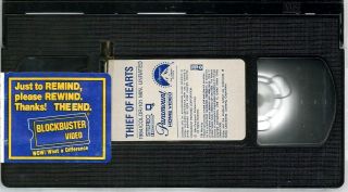 Thief of Hearts VHS 1985 Steven Bauer David Caruso Blockbuster Video Cover VTG 4