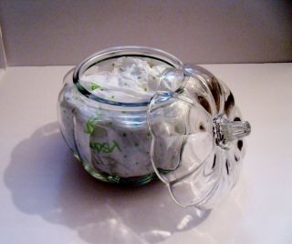 Vintage Anchor Hocking Clear Glass Pumpkin Shaped Cookie/treat Jar With Lid