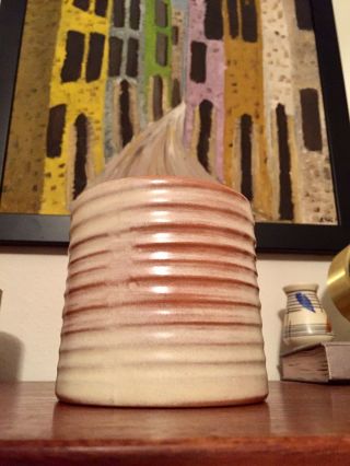 Vintage Mid Century Modern Frankoma Pottery 272 Ringed Vase Cream Nude Glaze