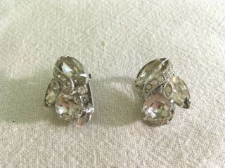 Vintage Eisenberg Ice Clear Crystal Rhinestone Clip - On Earrings Silver Tone