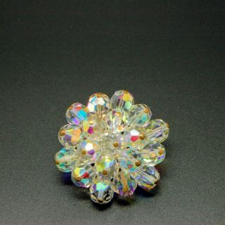 Vintage Jewellery Pretty Silver Tone Rainbow Aurora Borealis Cluster Brooch Pin