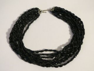 Vintage Black Glass Bead Multi - Strand Necklace 13 Inch