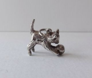 04 Vintage H/m Silver Charm Kitten With Ball
