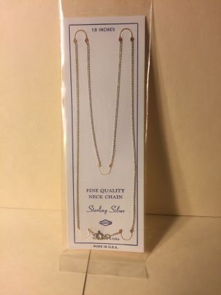 Nos Vintage Made In U.  S.  A.  Soldered Links Sterling Silver 18” Neck Chain Nip