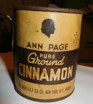 Vintage Ann Page Pure Ground Cinnamon Empty Tin Can A & P York 2 Oz