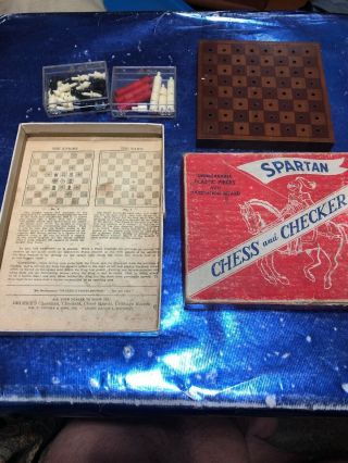 1950 Vintage Spartan Chess And Checker Set With Instructions