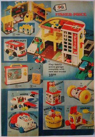 1970 Vintage Paper Print Ad Fisher Price House Garage Mini Bus Hillbilly Express
