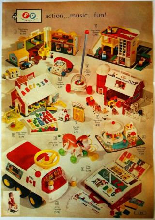 1972 Vintage Paper Print Ad Fisher Price Play Family Garage School Jack - In - Box