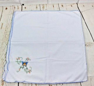 Set Of 5 Vintage Embroidered Linen Cocktail Napkins With Butterflies