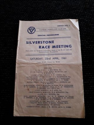 1961 - Vintage Sports Car - Programme - Silverstone Race Meeting - Motor Racing