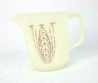 Vintage Tupperware 2 Cup Measuring Cup Pitcher w/Spout 134 - 1 Red Print Liquid 3