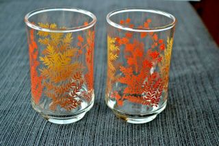 2 Vintage Libbey Clear Juice Glasses Orange Yellow Gold Brown Fern Floral Leaf 2