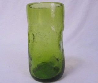 Vintage Blenko Green Crackle 5 5/8 " Glass Goblet Double Pinched Sides