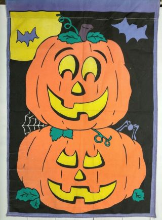 Vintage Halloween Jack O Lanterns Garden House Flag Nylon 41x28 1993 Spider