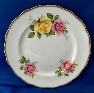 Vintage Imperial Finest Bone China England 8 1/4 " Dessert Plate Yellow Pink Rose
