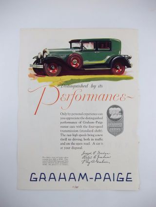 Vtg 1928 - 1929 Graham - Paige 629 Town Sedan Car Ad Advertisement,  Paper Ephemera