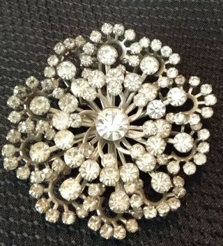 High End Vintage Estate Clear Glass Rhinestone Bridal Flower Wedding Brooch Pin