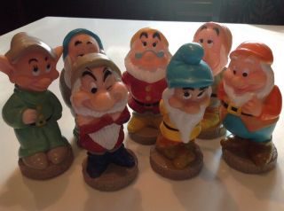 Disney Vintage Set Of 7 Dwarfs Rubber Dolls Toys 5.  5 " Snow White Seven Bath Toys