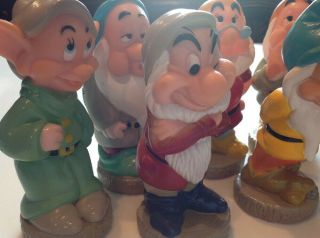 Disney Vintage Set Of 7 Dwarfs Rubber Dolls Toys 5.  5 
