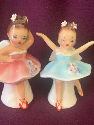 Vintage Ballerinas Salt & Pepper Shakers Pink Blue Japan 041 Ceramic