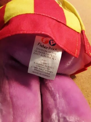 Vintage 1985 Gummi Bears Cubbi Purple Plush Animal Fisher Price 14 