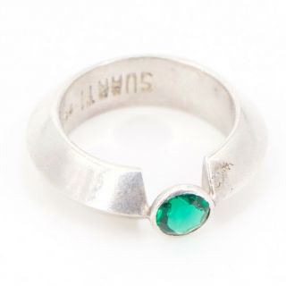 Vtg Sterling Silver - Suarti Green Rhinestone Carinated Ring Size 9 - 11g