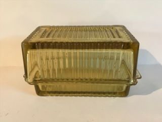 Vintage Yellow Amber Depression Glass 1lb Butter Dish