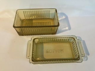 Vintage Yellow Amber Depression Glass 1lb Butter Dish 2