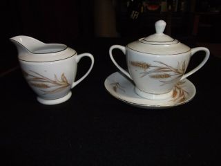 Vintage Wheat Pattern Sugar Bowl W/lid And Creamer And Saucer