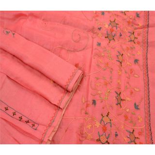 Tcw Vintage Saree 100 Pure Silk Hand Beaded Craft 5 Yd Fabric Pink Sari