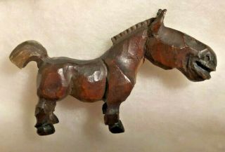 Vintage Wooden Carved Horse Mule Donkey Burro Caricature Style Miniature 2.  25 "