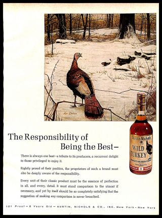 1970 Austin Nichols Wild Turkey Bourbon Whiskey Vintage Print Ad Ken Davies Art