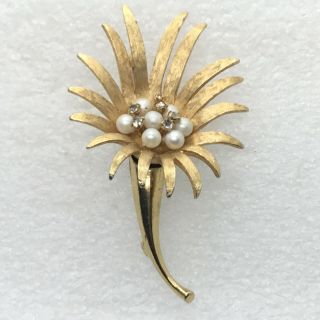 Signed Corocraft Vintage Flower Brooch Pin Coro Rhinestone Enamel Jewelry