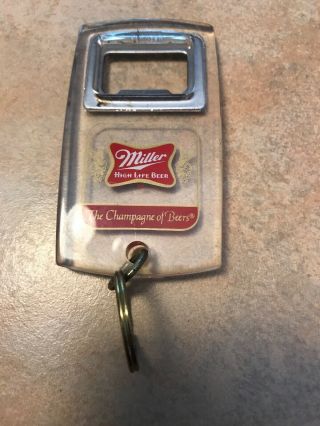 Vintage Miller High Life Bottle Opener Keychain Clear Reversible