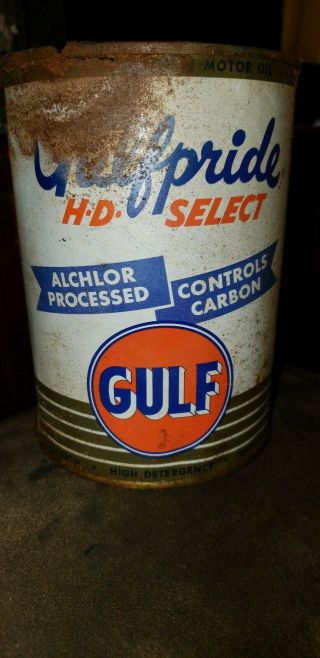 Vintage Gulf Gulfpride Hd Select Alchlor Oil Can.  Empty